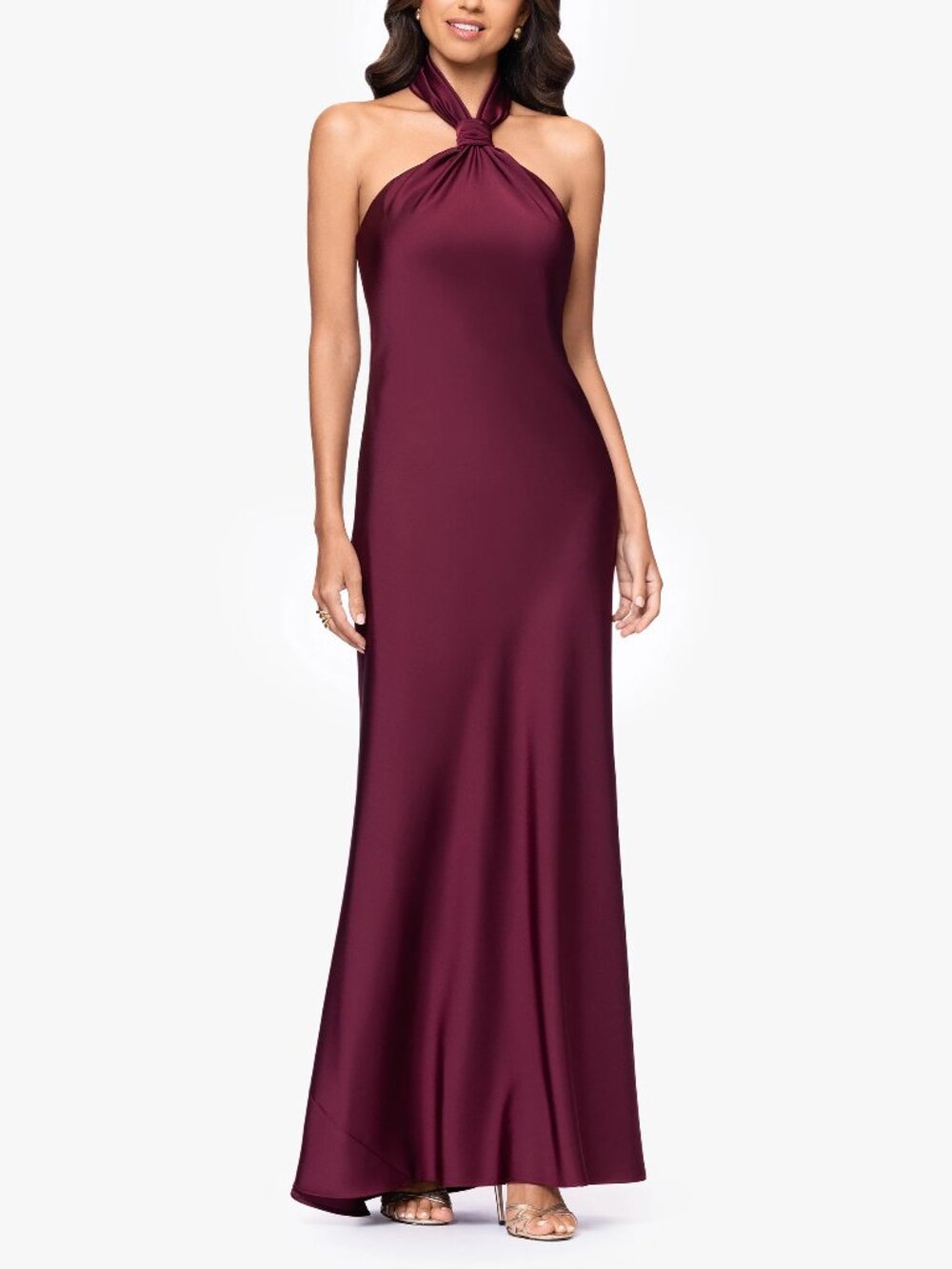 Betsy & Adam "Esmerelda" Satin Double Knotted Halter Neck Dress Size 8